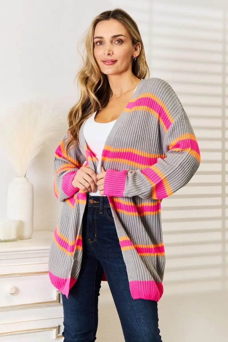 Woven Right Ribbed Long Sleeve Cardigan - Love Salve